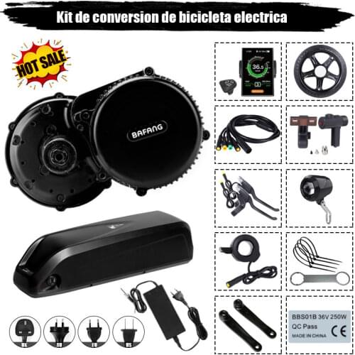 NEW 36V 250W BBS01B Bafang mid drive electric motor kit with 36V 13Ah 17.5ah Li-ion down tube ebike battery