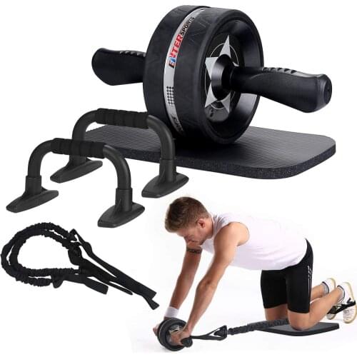 6-in-1 Ab Roller Wheel Kit w/ Knee Pad, Resistance Bands, Pad Push Up Bars Handles Grips for Men Women Abdominal Exercise
