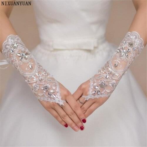 NIXUANYUAN Fingerless Lace Wedding Gloves for Bride Beaded Crystal Bridal Gloves Women 2021 Free Shipping