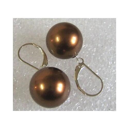 New Favorite Real Pearl Earrings Brown Color 12mm Mother Of Pearl Earring S925 Silver Hook Wedding Party Jewelry Lady Gift