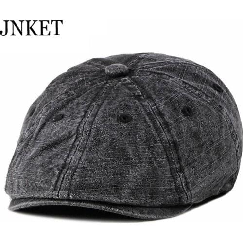 JNKET New Fashion Unisex Washed Fabric Beret Hat Casual Retro Octagonal Cap Flat Caps Cotton Hat Beret Cap Casquette