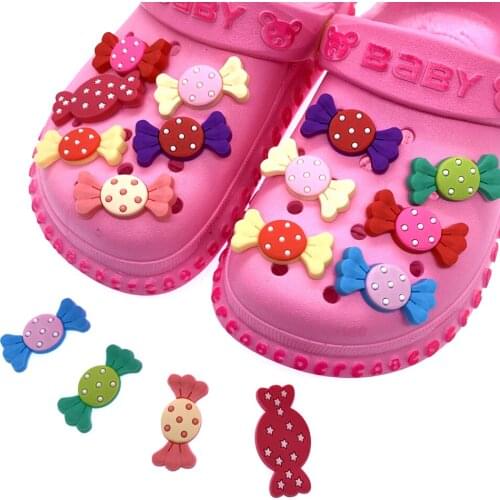Wholesale 50PCS Mix Cartoon Candy Icon Shoes Charms Sugar Accessories For Jibz Croc Decoration Kids Party Gifts Wristband Decor