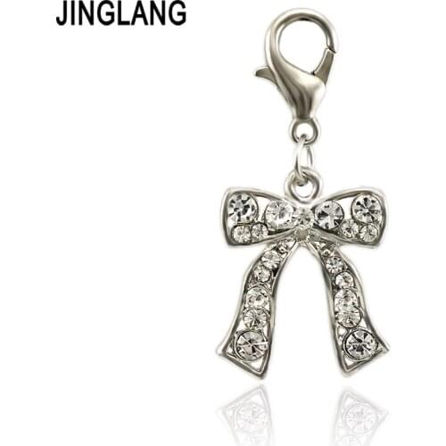 JINGLANG Wholesale Jewelry Bow Alloy Rhinestone Charm Necklace Pendants Jewelry Accessories 50 pcs