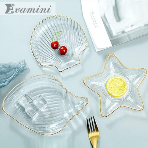 Transparent Glass Plate Creative Salad Plate Ocean Series Fruit Plate Conch Plate Bowl Phnom Penh Glass Plate Fruit Dried Fruit