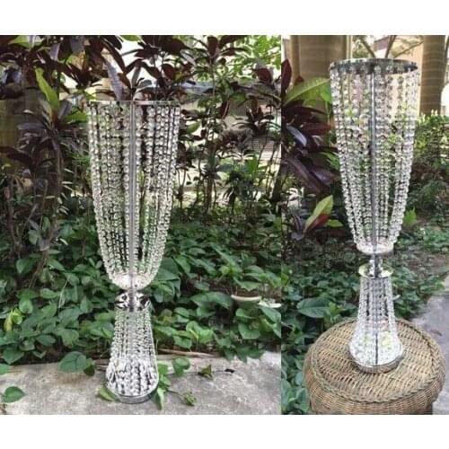 Luxury acrylic chandelier crystal flower stand crystal beaded wedding aisle pillar for weddings decor