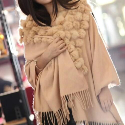 Luxury Cashmere Scarf Wool Shawl Rabbit Hair Faux Mink Fur Balls Triangle 120pcs 3D Balls Gift Pashmina Wrap Scarfs Bridal shawl