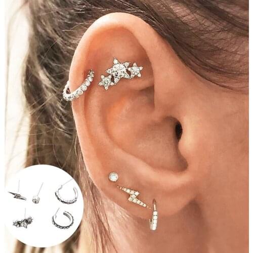 5pcs Fashion Shiny Stars Lighting Female Ear Studs Rhinestone Stud Earrings for Women Party Jewelry Bohemian Earrings Set Gift