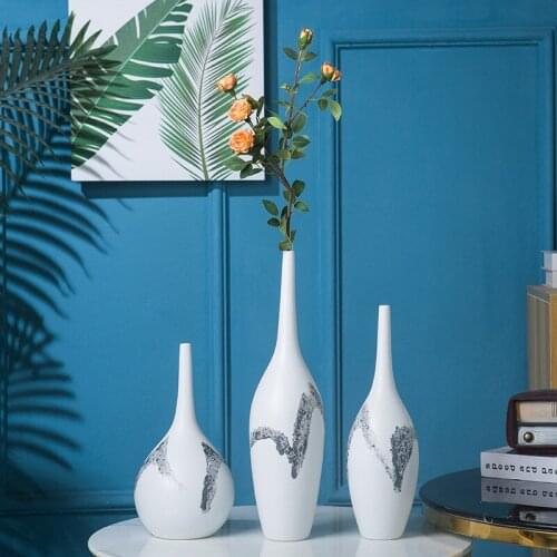Nordic Long Neck Simple Insert Craft Office Hotel Home Ornament Gift White Ceramic Tall Vase