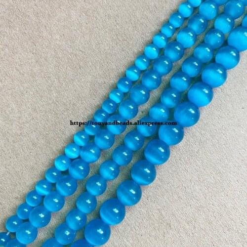 2lots more 10% off ! Natural Moon Stone Blue Zircon Cat Eye 15" Round Loose Beads 4 6 8 10 12mm Pick Size For Jewelry Making DIY