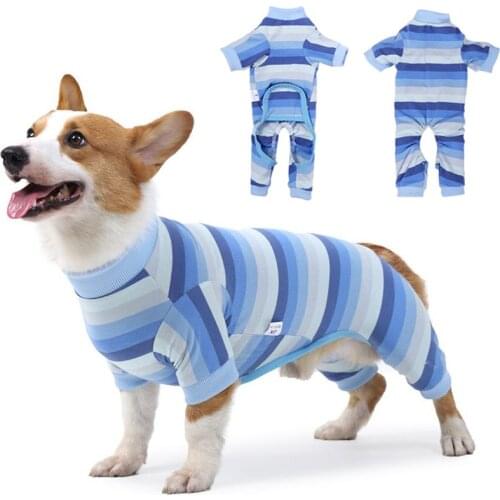 Dog Recovery Suit for Small Dogs Super Soft Flexible Striped Dog Pajamas Belly Recovered Pet Dog Clothes Jumpsuit for Recovery