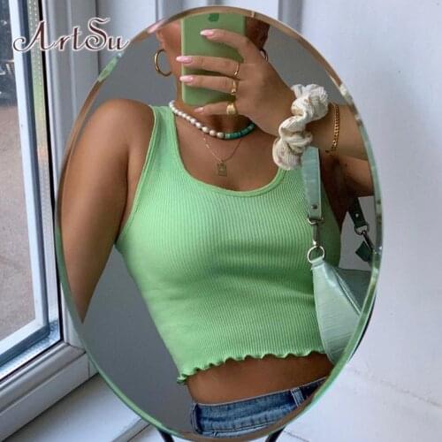 ArtSu E-girl Sweet Solid Ruffles Straped Sleeveless Tank Top Y2K Fashion Casual Slim Cropped Tops 90s Vintage Streetwear VE52365