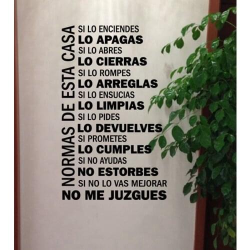 Spanish House Rules Vinyl Wall Decals , Wall Sticker Home Decor Family Quote In Spanish House Decoration