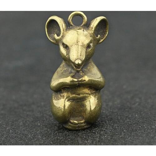 Vintage Copper Small Rat Statue Decorations Feng Shui Wealthy Mouse Mascot Retro Brass Animal Pigurines Home Decor Accessories