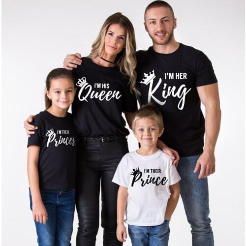 I am Her King, I am His Queen, I am Their Prince, I am Their Princess Family Matching Outfits Mom and Dad and Children T- Shirt