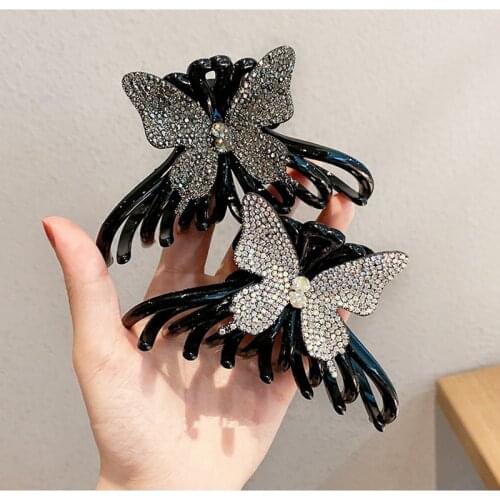 Butterfly Wings Hair Claw Clamp For Women Shiny Rhinestone Butterfly Angel Hair Accessories Acrylic Hair Crab Clip Wholesale