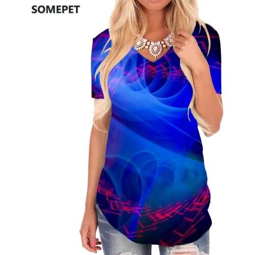 SOMEPET Dizziness T-shirt women Geometry V-neck Tshirt Abstract Tshirts Printed Psychedelic Funny T shirts Womens Clothing