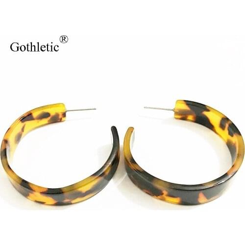 Gothletic 45MM Tortoiseshell Acrylic Hoop Earring Acetic Acid Round Circle Earrings for Women Brincos Fashion Resin Jewelry 2019