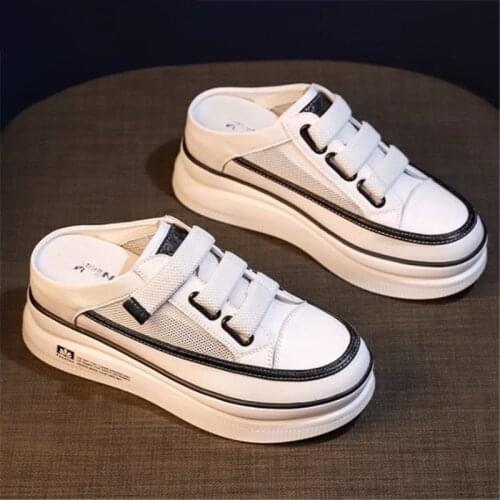 2021 summer new womens slippers outdoor breathable mesh wedges fashion womens sandals comfortable thick-soled velcro half-drag