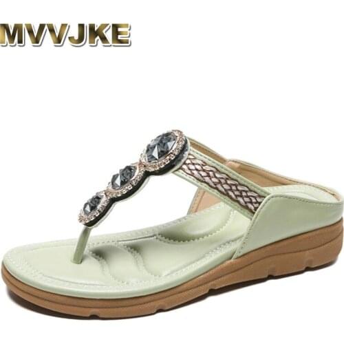 MVVJKE Round Toe Roman Womens Shoes Summer Fashion Rhinestone Causal Ladies Flip Flops Outside Slippers Platform Wedges Women