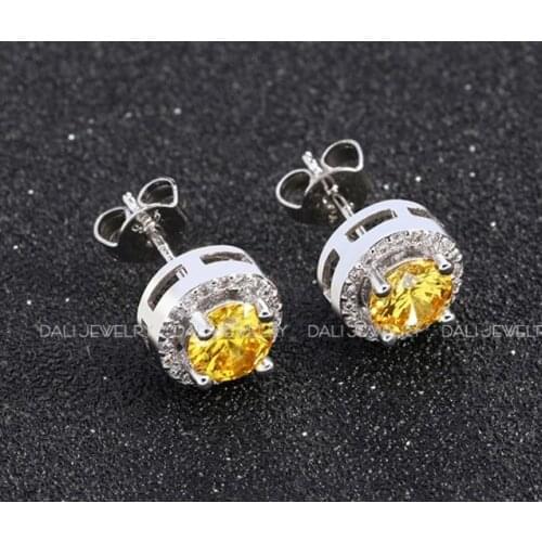 ANGLANG Bright Yellow Stud Earrings Full Dazzling Cubic Zirconia Fashion Womens Earrings Piercing Ear Jewelry