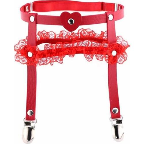 Harajuku Gothic Rave Holographic Fetish Leg Belt Bride Flower Leather Heart Harness Body Bondage Stocking Suspender Women Straps