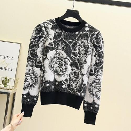 Fall Winter High Quality Knitting Wool Pullover Sweater Women Vintage Jacquard Flowers Pull Femme Knitted Tops