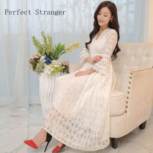 2021 Summer New Arrival High Quality Bohemian Style Hot Sale Retro Three-quarter Sleeve V Collar Collect Waist Lace Long Dress