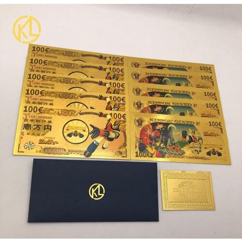 10 pcs UFO Robot Grendizer Goldorak Japanese Anime 100 EUR Gold Banknote for Fans Collection
