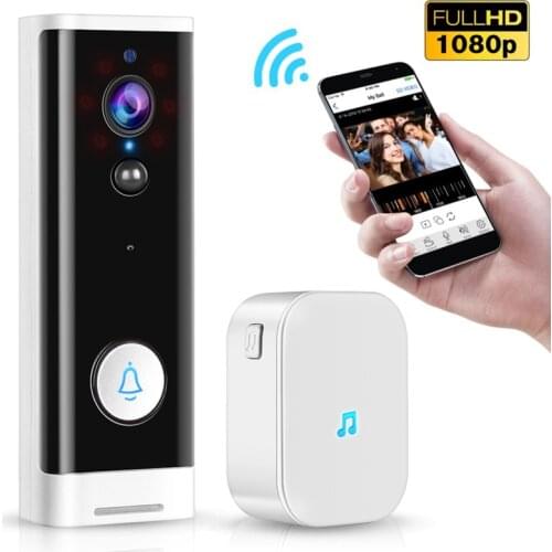1080P WiFi Doorbell PIR Monitor 2-Way Intercom Camera Video Tuya Smart Life APP Control Door Bell+Ding Dong EU Plug