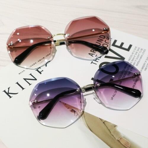 2021 New Fashion Brand Design Vintage Rimless Sunglasses Women Men Vintage Cut Lens Gradient Sunglasses Women UV400