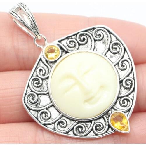 49x34mm Awesome 8.6g Moon Goddess White Face Created Blue Topaz Garnet Citrine For Man Street JewelrySilver Pendant Eye Catching