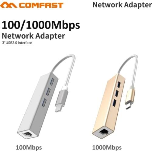 Comfast USB 3.0 to Gigabit Ethernet Adapter 3-Port USB 3.0 Hub Bus w/ 10/100/1000 RJ45 Gigabit Ethernet LAN Port Converter HUB