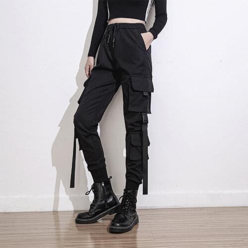 Casual Cargo Pants Women Daily Commuting Black Work Pants Female Pretty Gifts Design Pockets on Side Fashion Hip Hop Streetwear