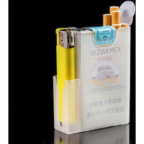 Anti Pressure Dampproof Cigarette Case Transparent Plastic Whole Pack Cigarette box /holder With Lighter Holder/Rack 2pcs/lot