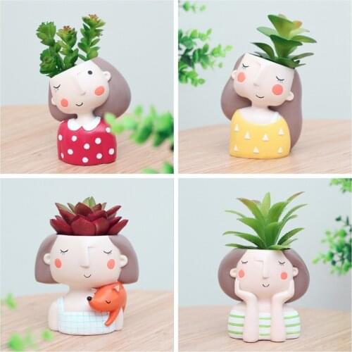 1 Pcs Wholesale Flowerpot Plant Pot Cute Girl Flower Planter Home Garden Mini Bonsai Cactus Wedding Birthday Gift