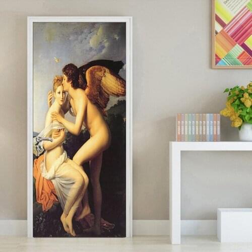 Aestheticism Neoclassical Cupid and Psyche Oil Painting Door Sticker HD Printed Artwork Door Poster Self-Adhesive Mural Stickers