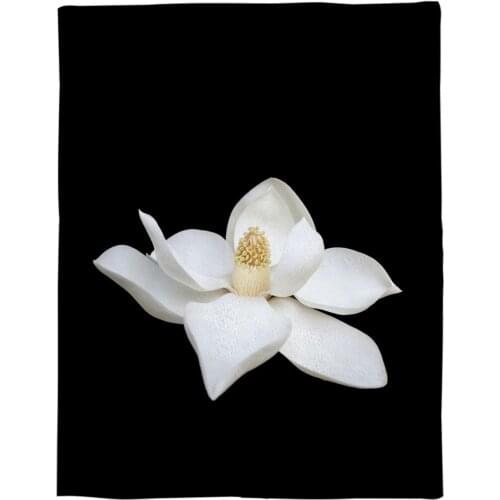 Mulan Flower Black Background Printed Flannel Blanket Soft Throw Blanket Machine Washable Blankets for Beds
