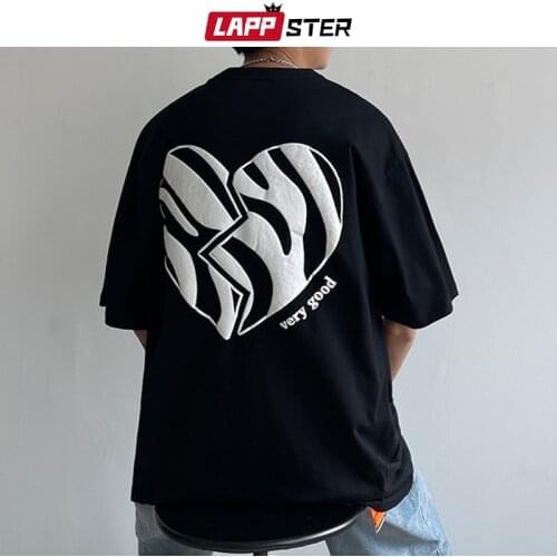 LAPPSTER Men Heart Broken Graphic T Shirts 2021 Summer Mens Korean Fashions Harajuku Casual T-Shirts Couple Vintage Printed Tees