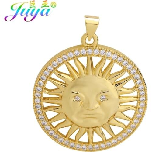 Juya Handmade Gold Cubic Zirconia Round Sun Star Charms For DIY Pendant Jewelry Making Supplies