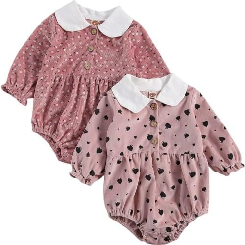 Citgeett Autumn Toddler Baby Girls Long Sleeve Bodysuit Collar Cute Print Single Breasted Spring Clothing