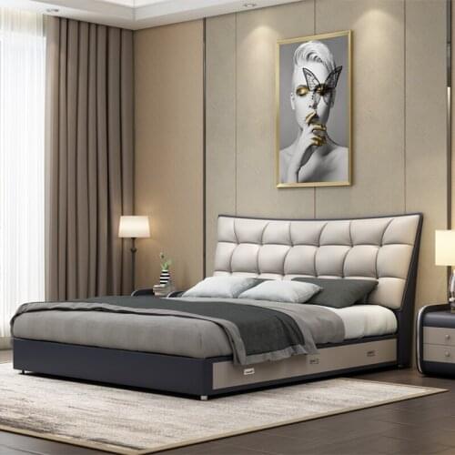Nordic leather bed postmodern light luxury leather bed small house storage 1.8m master bedroom wedding bed simple double soft