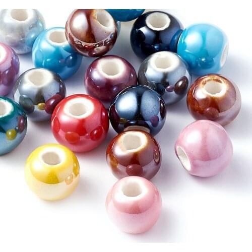 100pcs 8mm Handmade Porcelain Ceramic Jewelry Making Findings Loose Ball Beads, Pearlized, Round, Mixed Color, 8mm, Hole: 2mm