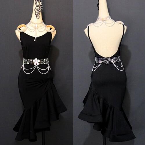 Latin Dance Dress For Women Black Lotus Leaf Skirt Flamengo Rumba Salsa Dress Stage Dance Costume Clothing Latin Dress VDB122