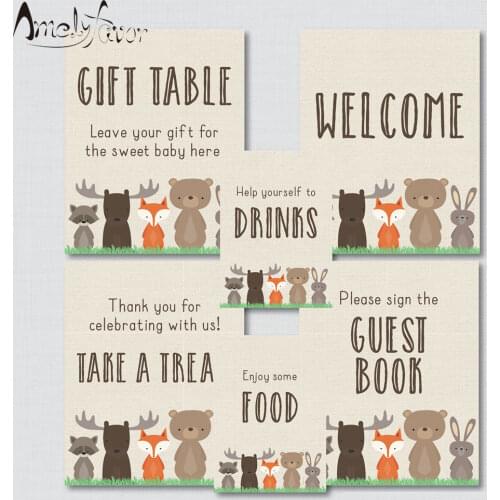 Woodland Theme Table Signs - 6 Signs! Welcome Sign, Favors Sign, Etc - Baby Shower Birthday Event Party Decorations Supplies