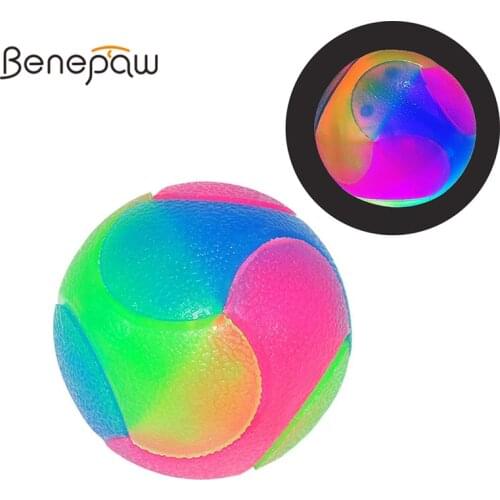 Benepaw Flashing Light Dog Ball Interactive Glow In The Dark Durable Nontoxic Elastic Pet Toys For Small Medium Large Dogs