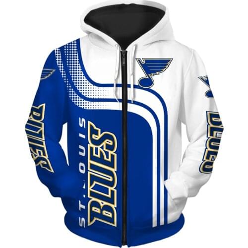 St. Louis mens Fashion Long Sleeve 3D Blues Zip Hoodies Blue And White Line Musical Note Printing Sweatshirt