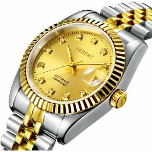 36mm DEBERT Golden dial sapphire glass miyota 8215 Automatic mens womens watch