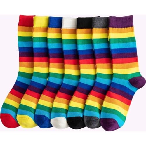 IComfortable Women Socks Cotton Long Candy Color In the Tube Color Striped Pile Student Cute Rainbow Socks