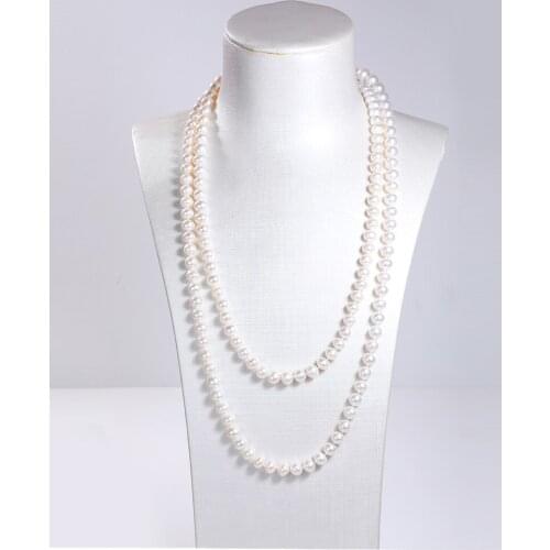 New natural near-round 7-8mmAA freshwater pearl necklace long sweater chain 50