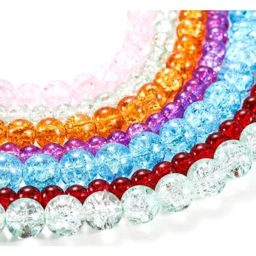 Multicolor Cracked Crystal Stone Bead Colorful White Snow Natural Crystal Round Loose Beads For Bracelet Pendant Jewelry Making